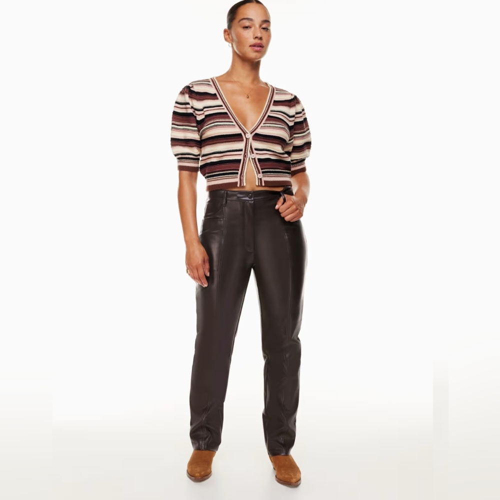 Aritzia Wilfred Pants Faux Vegan Leather Women 4 Brown Straight Leg Retro Boho